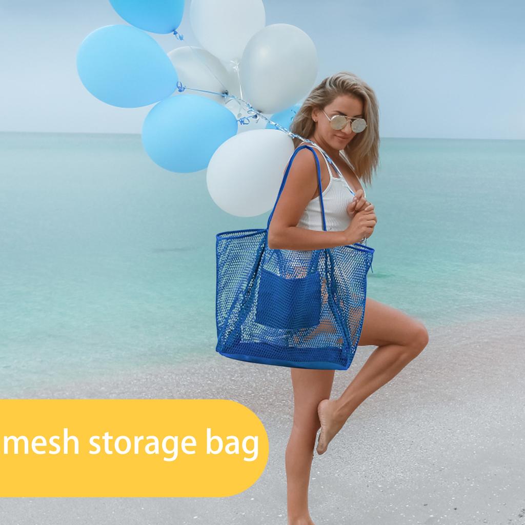 Mesh Beach Bag Single Shoulder Handbag for Women Toiletries and Swimming Clothes Storage Bag 17.3x15.7x5 Inch Khaki