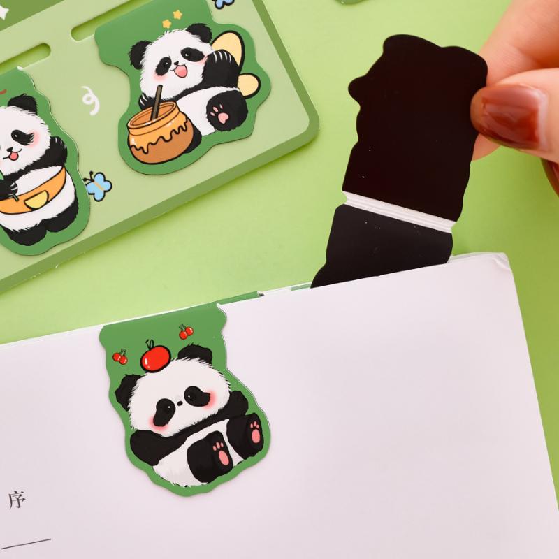 Cartoon Panda Double Magnetic Gift Bookmarks for Students Cute Reading Book Page Clip Creative Stationery Prizes Kawai Lovely