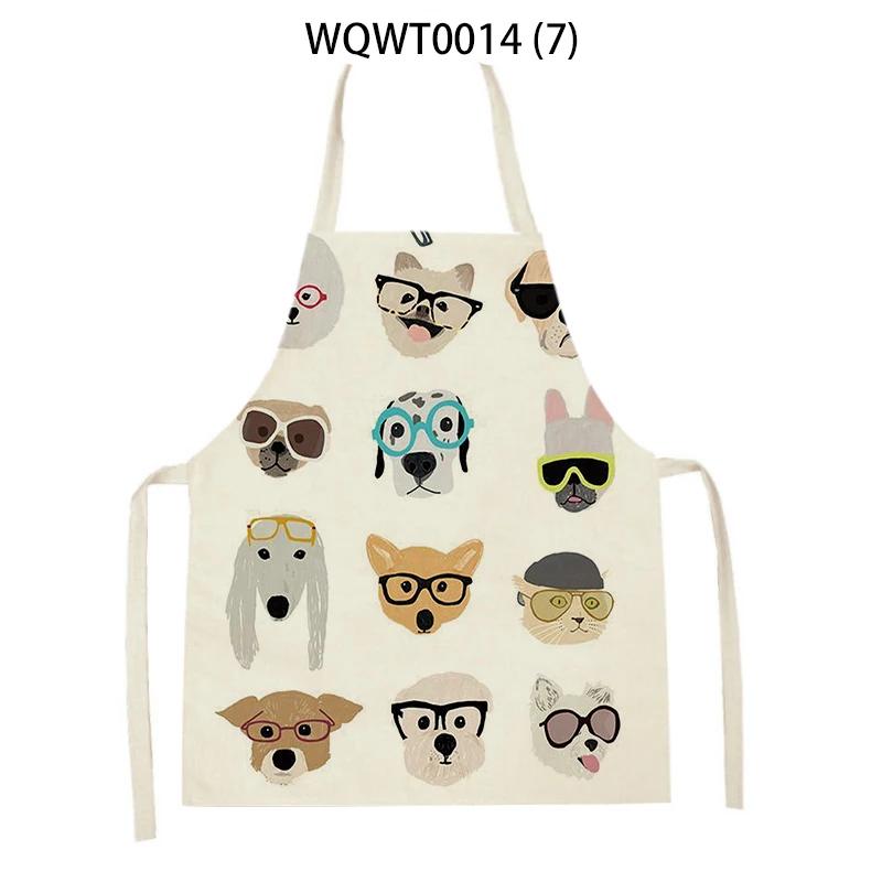 Animal Cartoon Dogs Printed Kitchen Aprons for Women Men Household Cleaning Pinafore Baking Accessories Linen Cooking Aprons