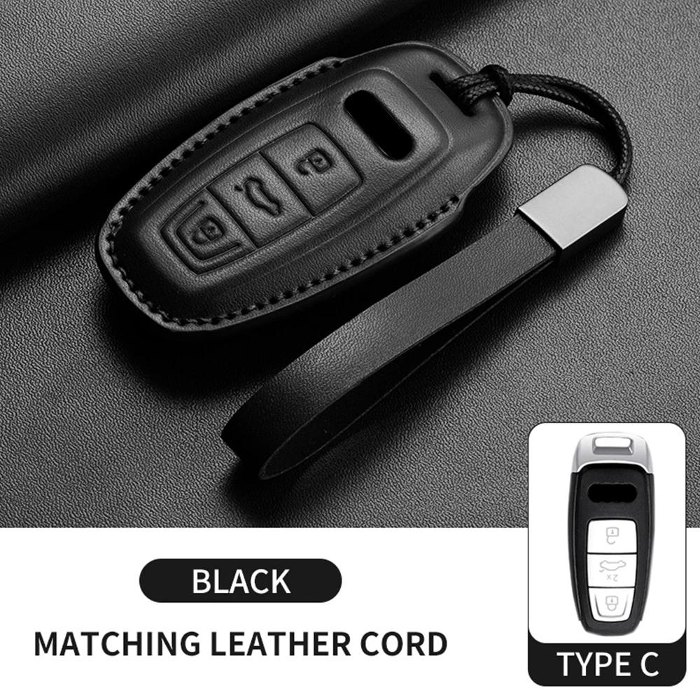 Leder Auto Schlüsselhülle für A4L A5 Q7 TT TTS A3 A4 B9 A6 A7 4K A8 E-tron Q5 Q8 C8 D5 SQ8 Auto Schlüsselanhänger Zubehör