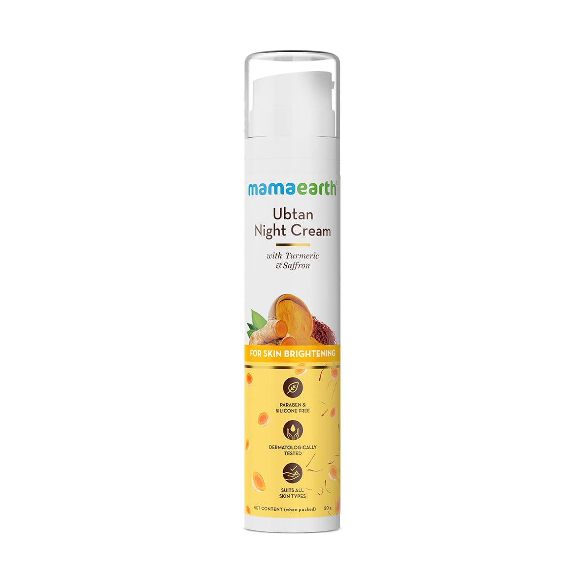 Mamaearth Ubtan Night Cream for glowing skin with Turmeric & Saffron for Skin Brightening - 50 g