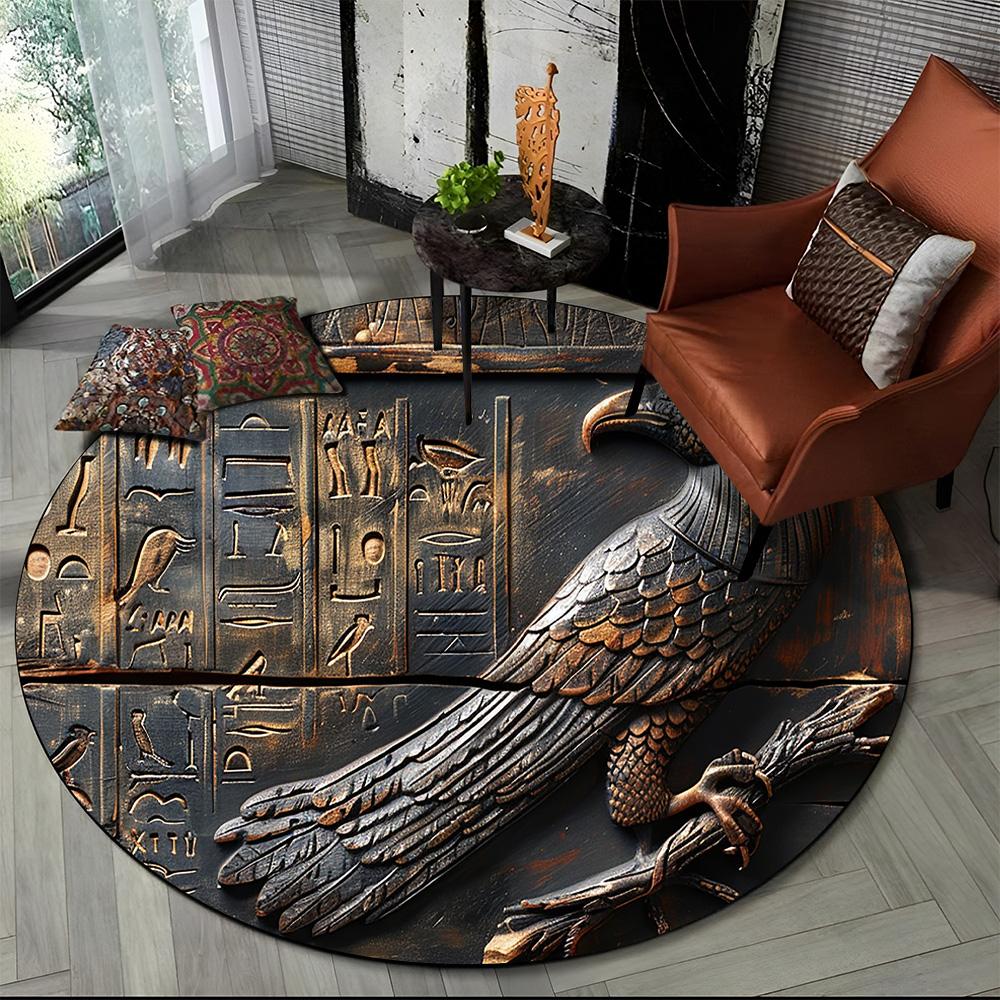 2025 New Ancient Egypt Hieroglyphic Mythology Wall Painting Glyph Round Carpet Rug for Bedroom Living Room Sofa,Decor Floor Mat