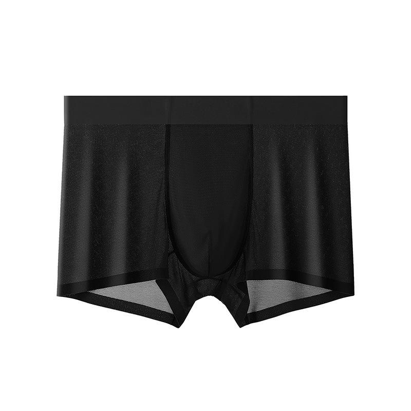 Men's Summer Ice Silk Seamless Antibacterial Mid-Waist Ultra-Thin Mesh Boxer Briefs
