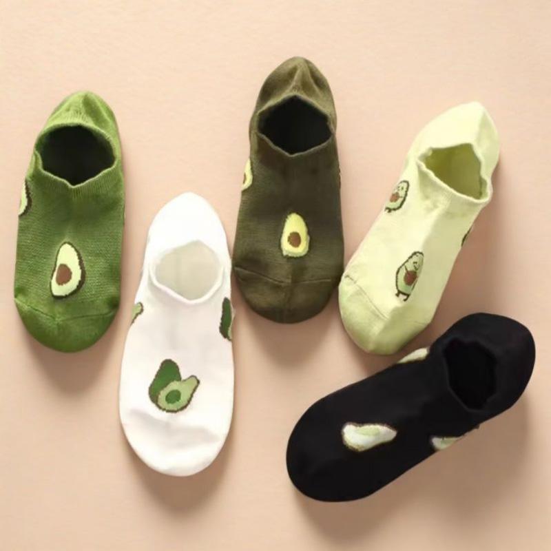 5 Paar Avocado-Blumen Crew-Socken Knöchelsocken Cartoon Frisch Mode Atmungsaktiv Sommer Herbst Kawaii Komfort Damen Low Cut Boat Socks