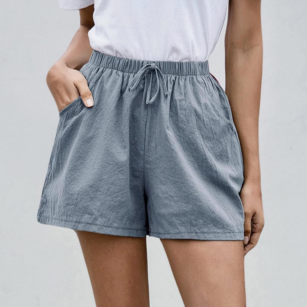 Women's Fashionable Color Drawstring Elastic Waist Pocket Casual Loose Shorts