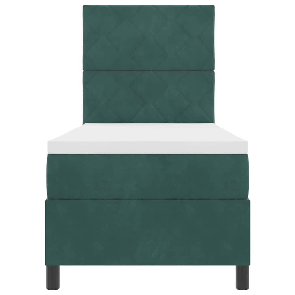 LED Box Spring Bed with Headboard Dark Green 80 X 200 Cm Velvet