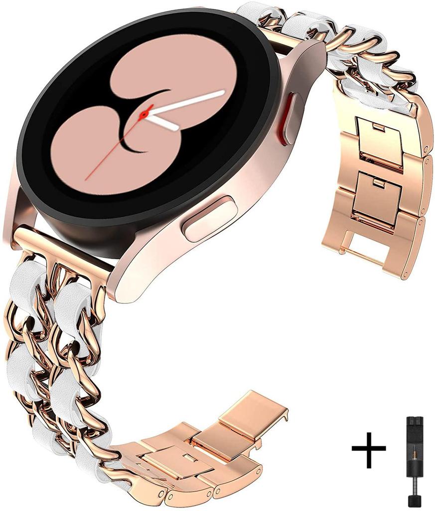 20mm 22mm Armband für Samsung Galaxy Watch 4 3 5 Pro 45mm Active 2 Gear S3 Luxuriöses Leder+Metall Armband Huawei Watch GT/2//3 Armband