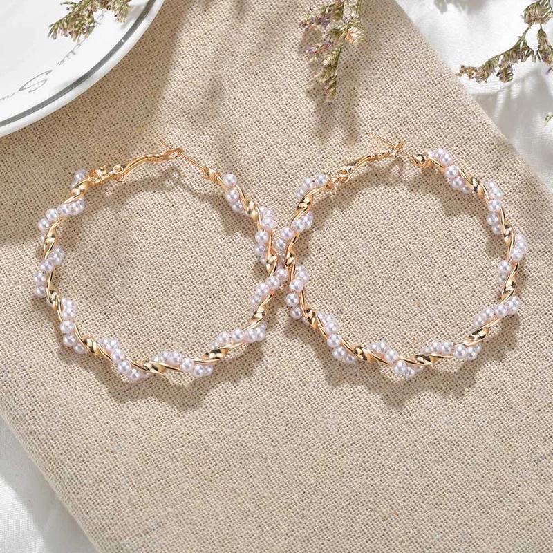 5 Style Imitation Pearl Large Hoops Earrings Luxury Pearl Round Loop Earring For Women Weding Creole Jewelry Pendientes Aros
