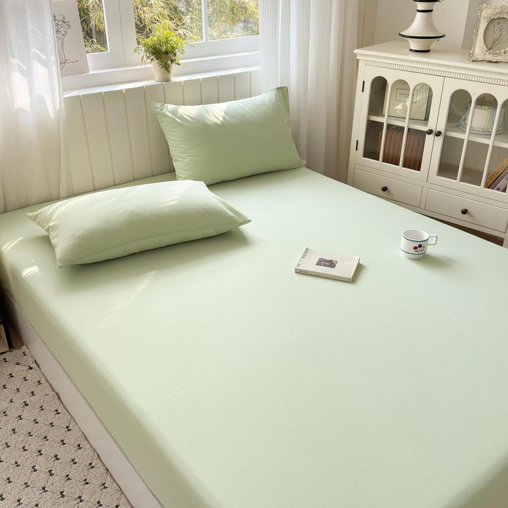 100% Cotton Solid Color Fitted Bed Sheet Set - 3 Pieces, Single/Double Size, Pure Cotton for Home or Dorm.