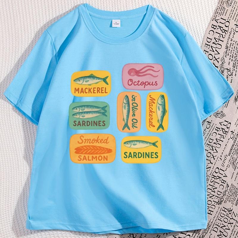Summer Sardine Graphic Tshirts Vintage Coastal Fisherunisex T Shirt Cotton Short Sleeve Round Neck Tshirt Streetwear Clothes