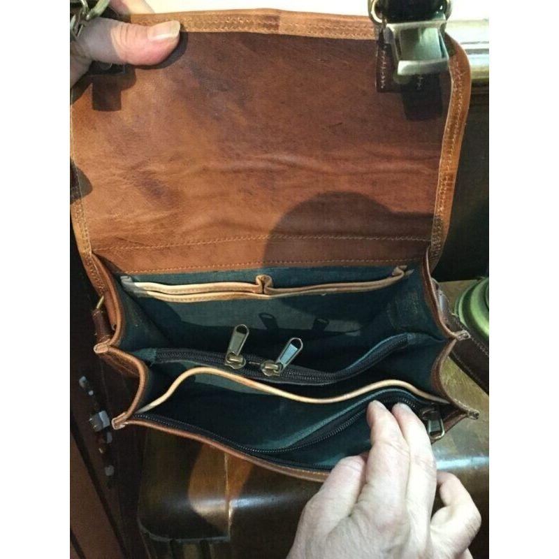 A Vintage Brown Leather Bag Men's Messenger Shoulder Laptop Bag Briefcase 11"