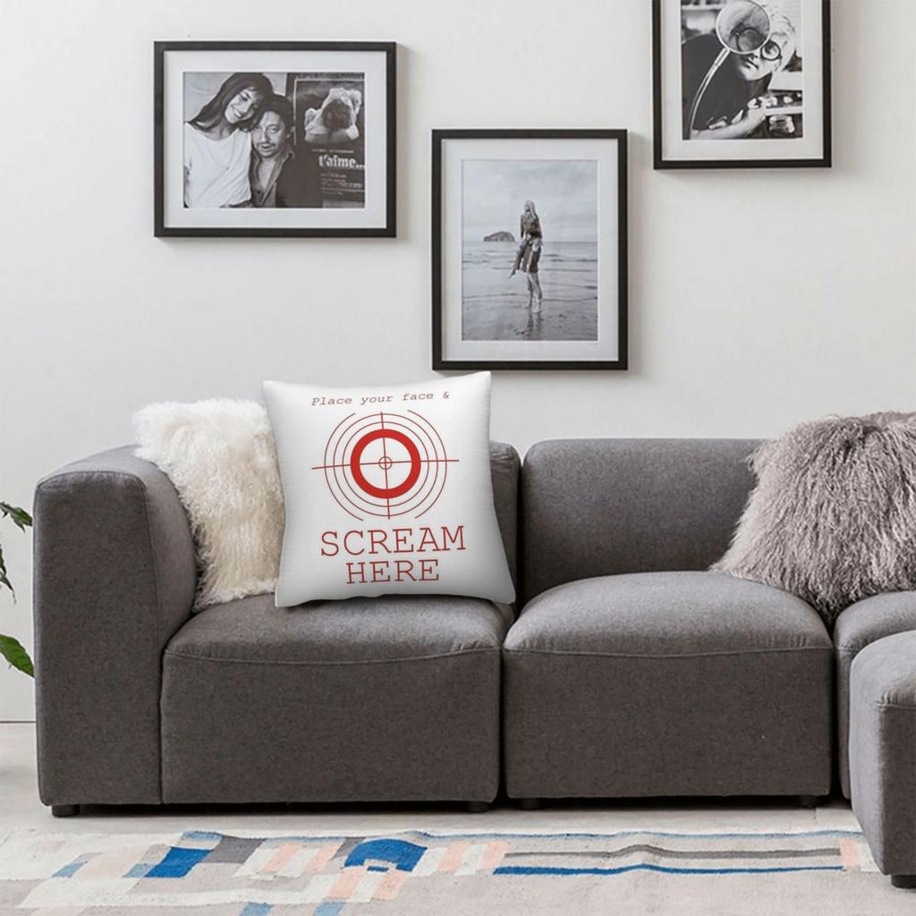 Leg dein Gesicht hier hin und schreie hier Quadratischer Kissenbezug Polyester Leinen Samt Kreativer Reißverschluss Dekorative Kissenhülle Heim Kissenbezug
