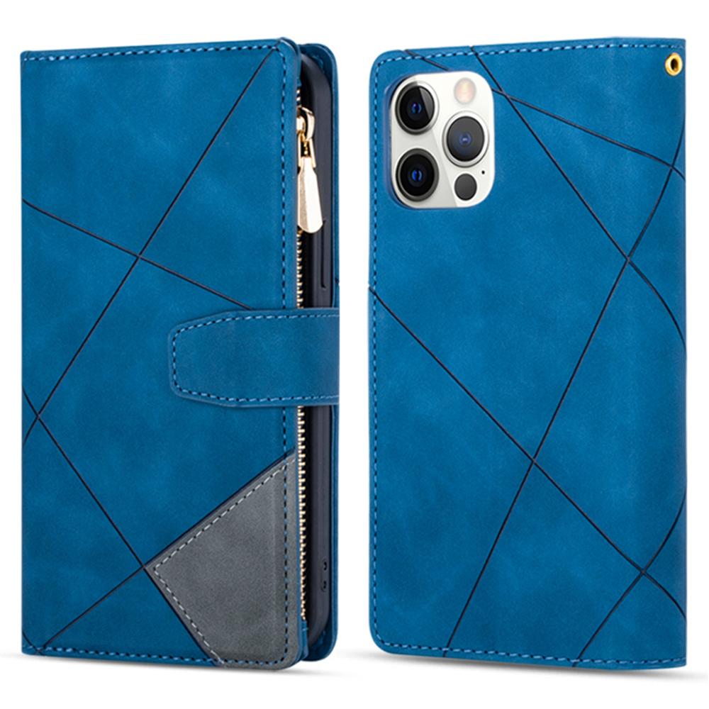 

For iPhone 16 Pro Case Color Splicing Anti-Drop Leather Wallet Phone Cover Blue