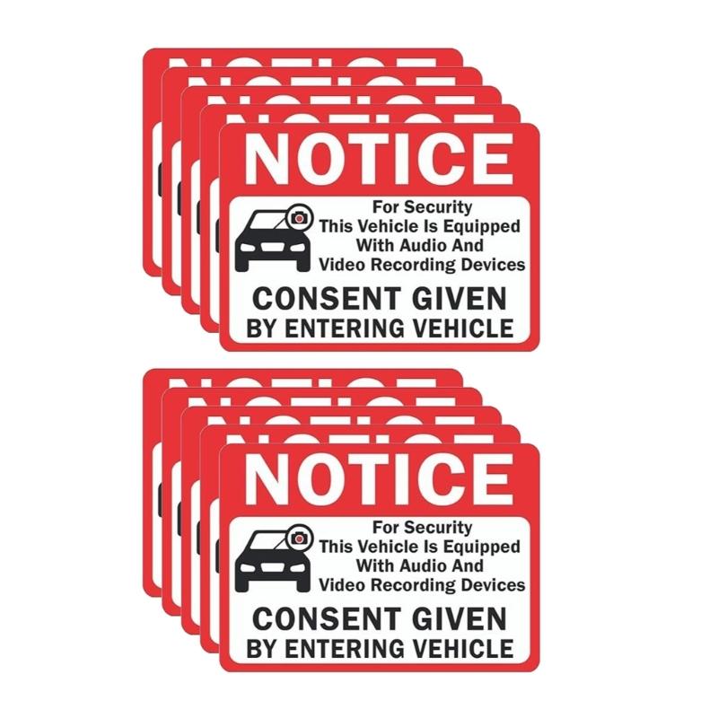 

10 Pack Stickers Notice Vehicle is Equipped With Audios And Video Recording Devices Consent By Entering Vehicle Sticker 1