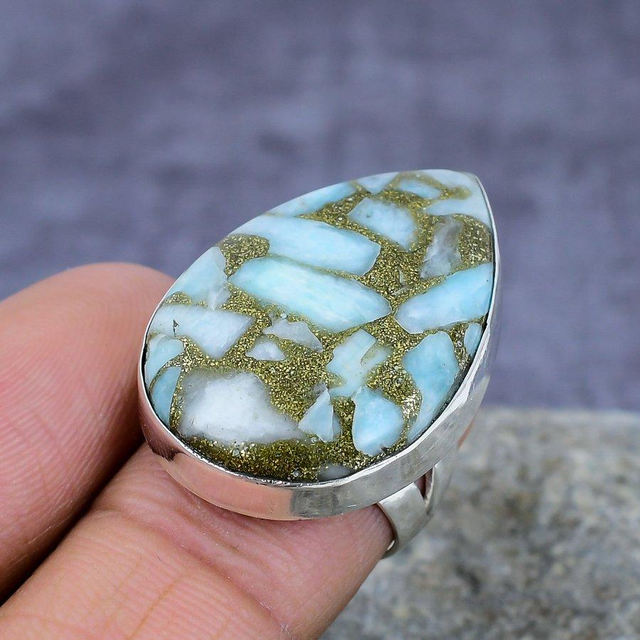 

Медь Larimar Gemstone Handmade 925 Sterling Silver Jewelry Изысканное кольцо