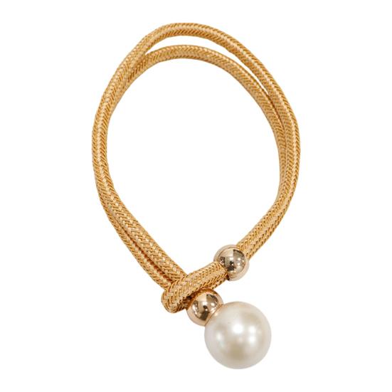 1Pc Faux Pearl Curtain Tieback, Woven Rope Adjustable Curtain Holder, Stylish Bead End Draperies Holder for Living Room Bedroom Bathroom Dormitory