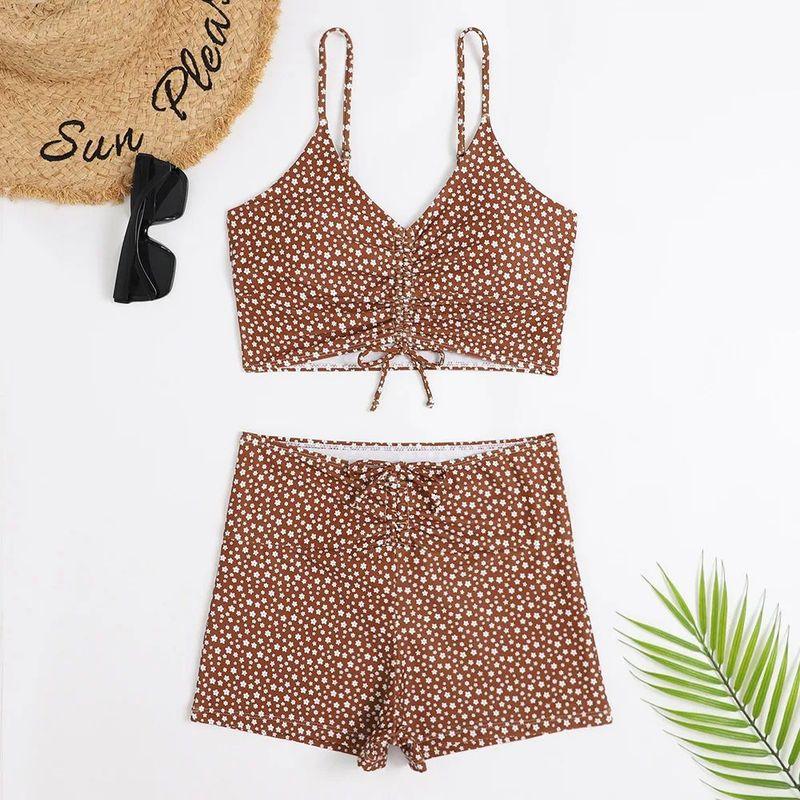 Flat-Angle Printed Two-pieceSwimsuit Multicolor Boxer Conservative Print Separates Swimsuit