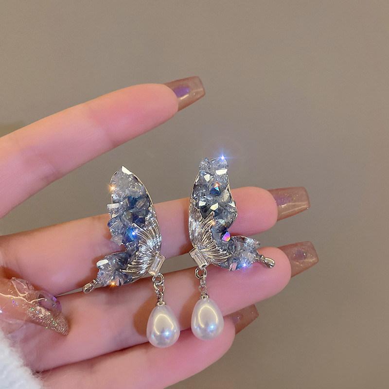 Korean Fashion Color Crystal Flower Butterfly Earrings For Women Exquisite Elegant Earring Wedding Party Luxury Jewelry Gift