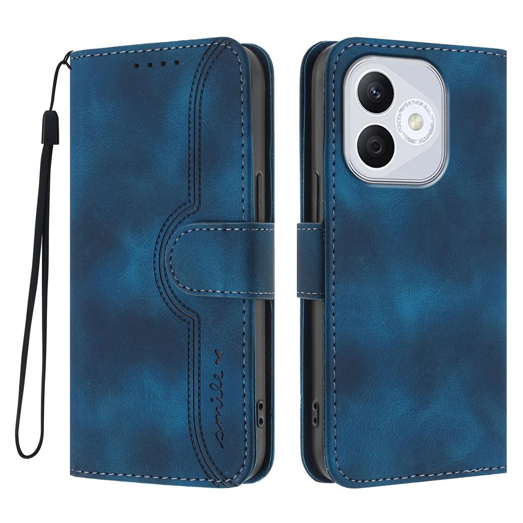 For Honor 400 Lite Leather Case Wallet Stand Smile Imprinted Phone Cover with Strap