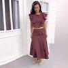 2024 European & American Summer Ruffle Sleeve Crop Top and High Waist Midi Skirt Set