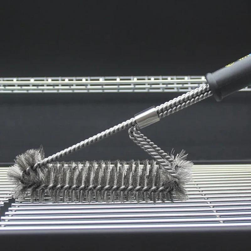Barbecue Grill Stainless Steel BBQ Brush Wire Bristles Non-stick Cleaning Brushes with Handle Remove Stains BBQ Accessories
