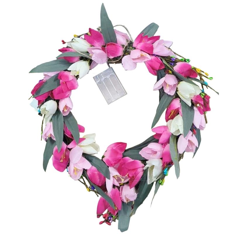 Flexible Size Artificial Tulips Flower Wreath Ornament for Home Entrance Shop Display Durable Plastic Rattan Construction Waterproof Treatments