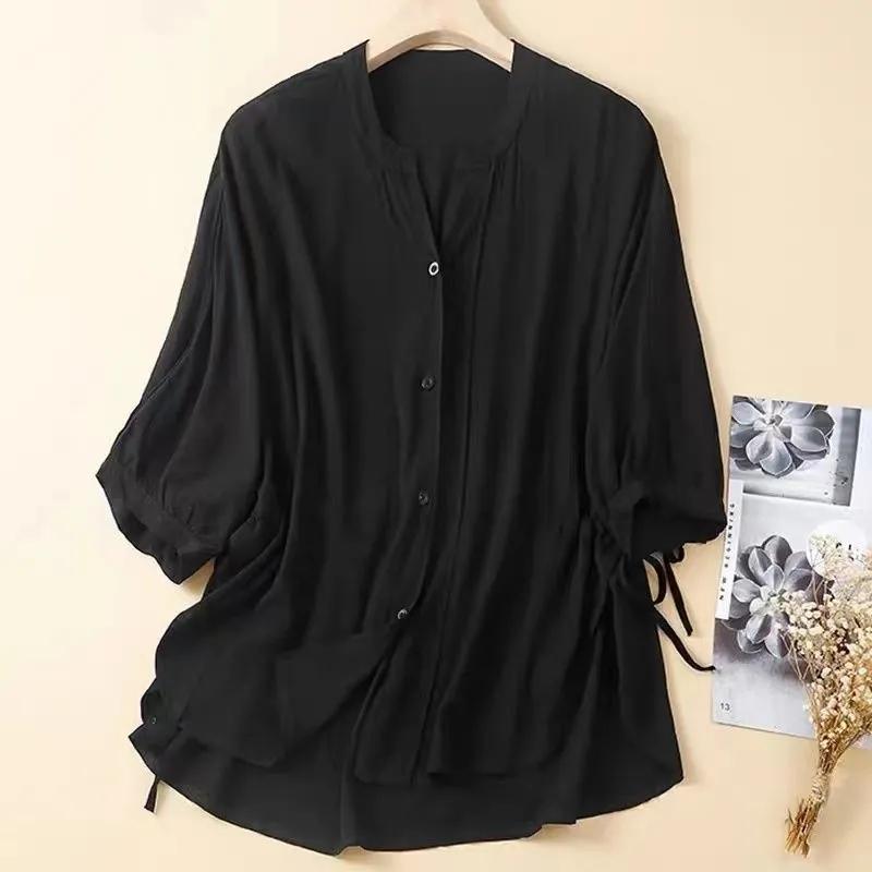 

Блузки больших размеров для женщин, белая свободная повседневная футболка, летняя длинная черная блузка, футболки большого размера 4XL чёрный