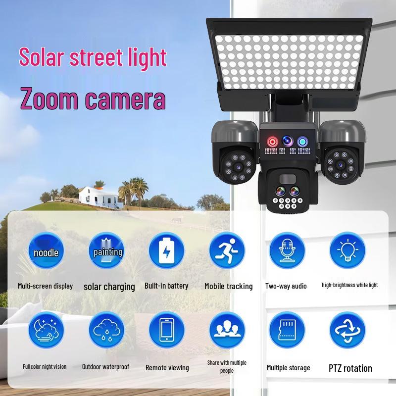 Waterproof Solar-Powered Outdoor Camera with Two-Way Voice, Full-Color Night Vision, and Home Courtyard Light.