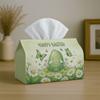 1pc Easter-Themed Tissue Box for Parties, Featuring a Soft Aesthetic Design. This Multifunctional Holder Showcases a Green Patterned Egg with Daisies