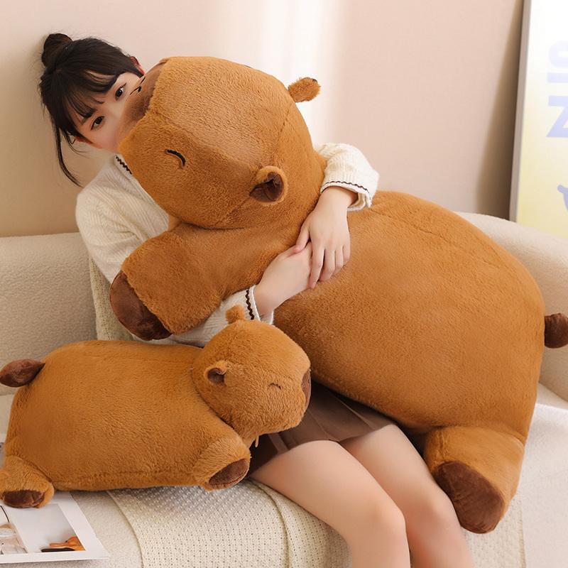 Giant Capybara Plush Doll Floor Mat High Quality Animal Brown Capybara Plush Carpet Home Decor Gift for Boys and Girls