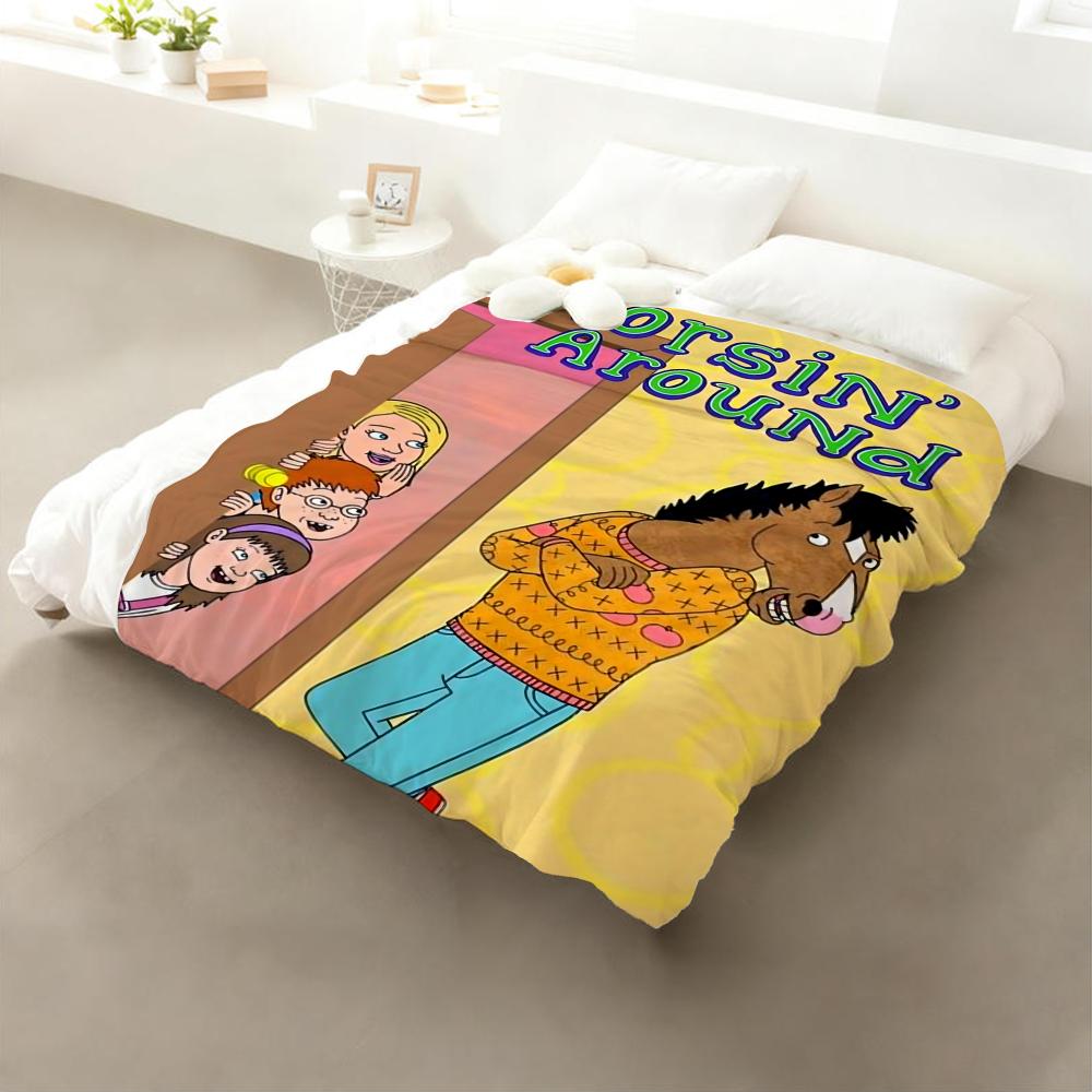 Manta de Franela Decorativa de Dibujos Animados BoJack Horseman: Suave Amigable para Niños Cálido Antiestático Todas las Estaciones Lavable Sofá Cama Hogar