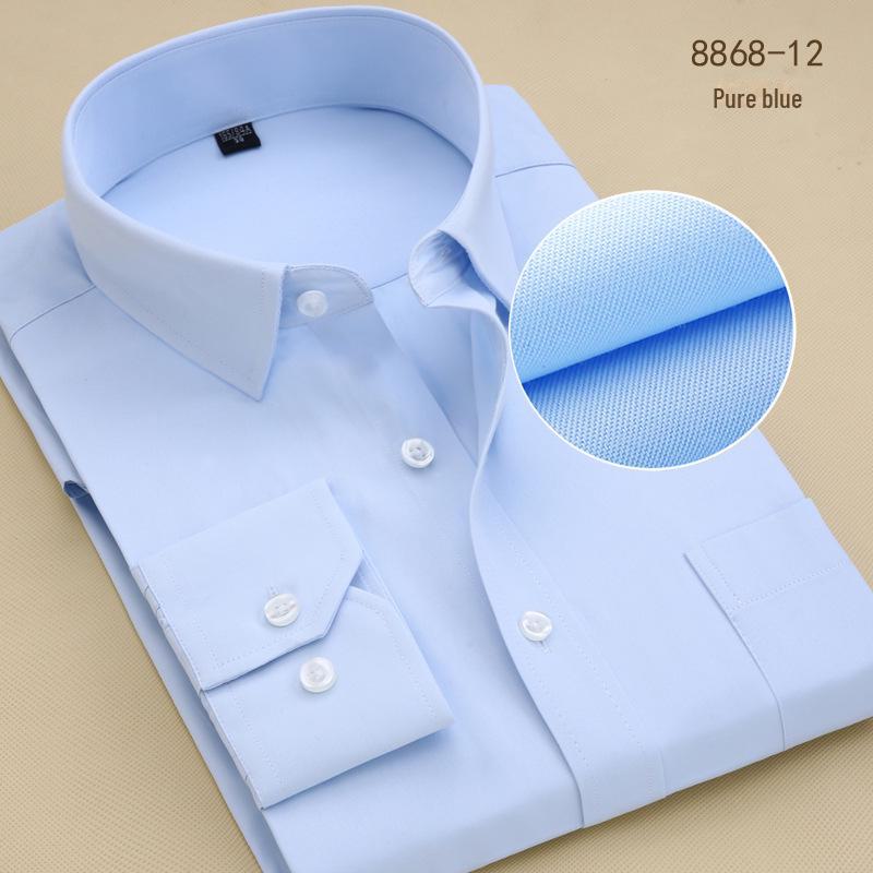 "Men's Long-Sleeved Black and White Business Slim-Fit Shirt with Solid Color or Printed Design"