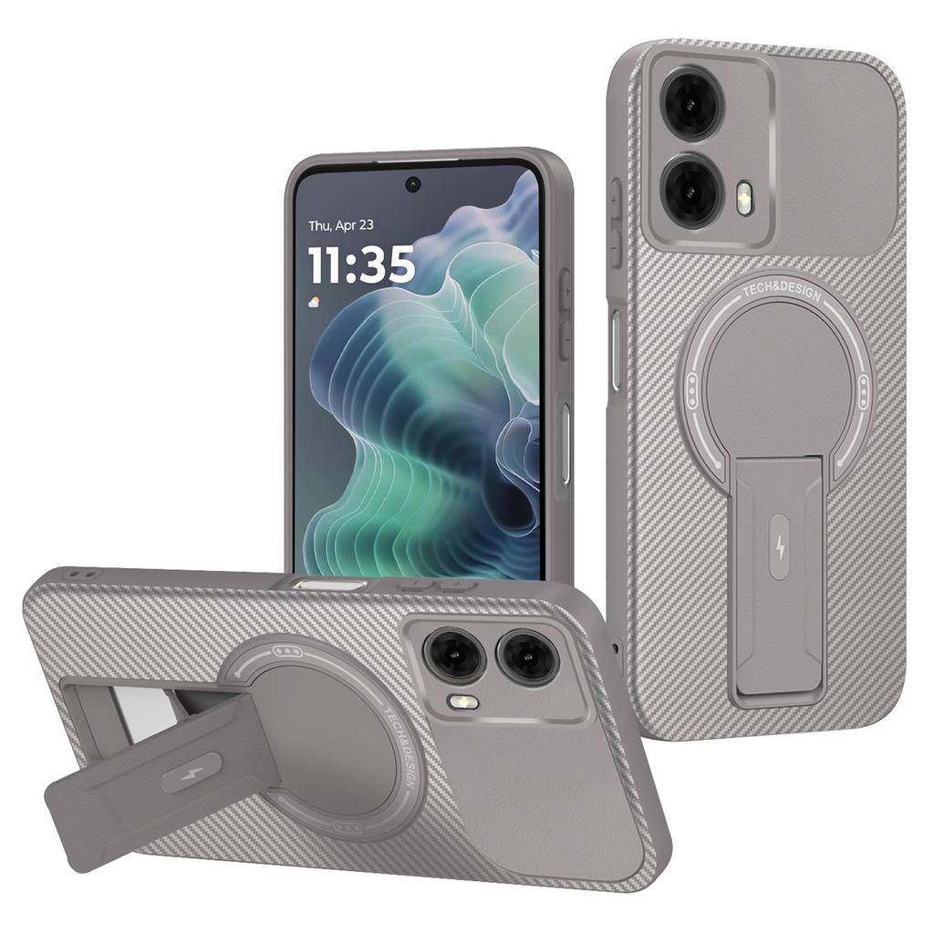 For Motorola Moto G35 5G Case Carbon Fiber Texture PC + TPU Phone Cover with Kickstand