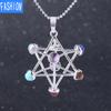 Collar con colgante geométrico de cristal con energía de hexagrama de Melkaba tridimensional ahuecado y misterio religioso de los siete chakras