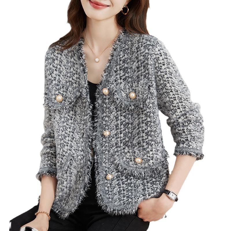 

Женский осенне-зимний свитер с бахромой, вязаный топ one size fits all серый