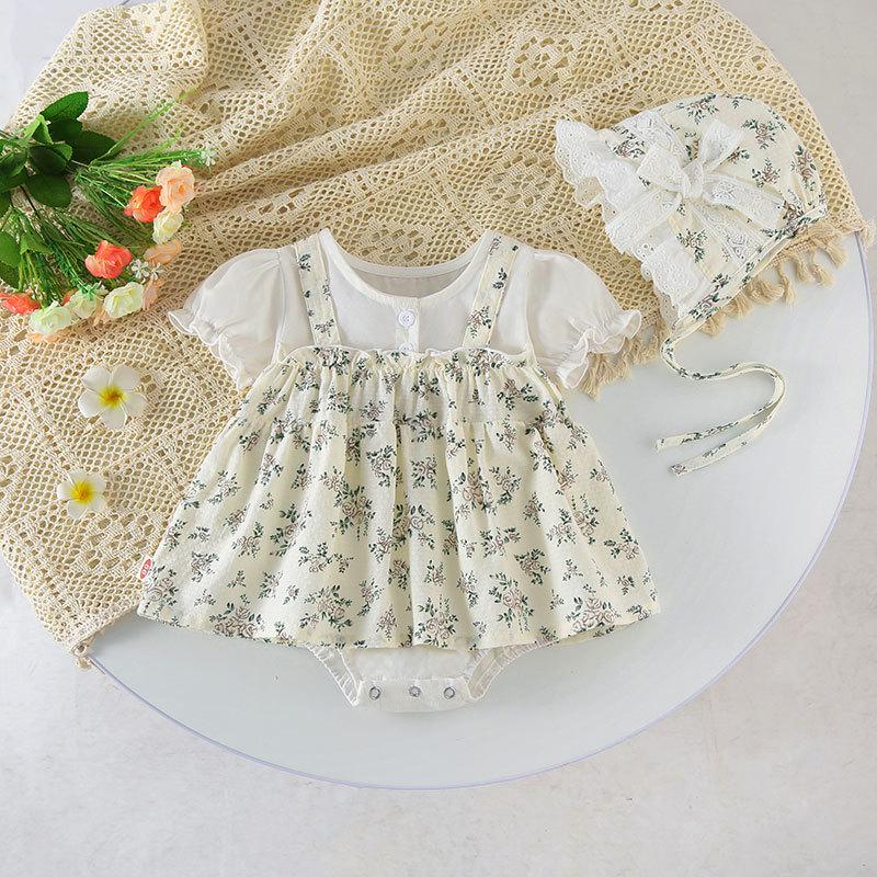 

Super Cute Summer Princess Romper: Thin Style, Printed, Short Sleeve, Snap Crotch 90 CM