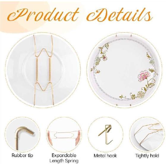 Bilillo 6 Pieces Invisible Heavy Duty Plate Holder, Stainless Steel Plate Hangers for The Wall, Plate Hangers for Display with Wall Hooks, Suitable