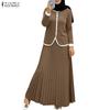 ZANZEA Women Long Sleeve Blouse and Long Skirts Casual Two Piece Suit Sets