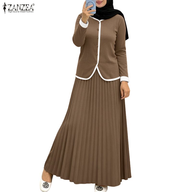 ZANZEA Women Long Sleeve Blouse and Long Skirts Casual Two Piece Suit Sets