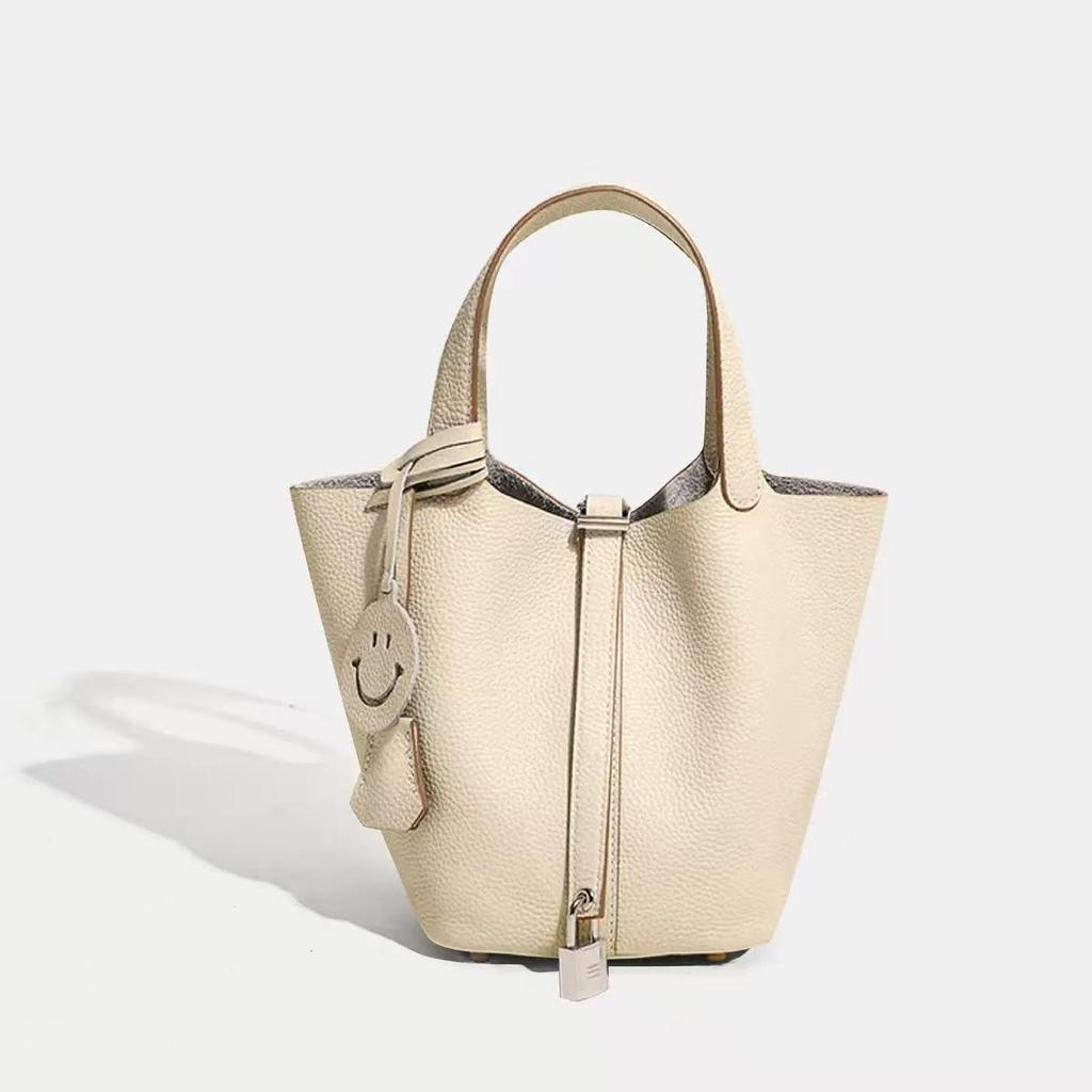 2026 Women's Genuine Leather Cowhide Basket Bucket Bag - Versatile, High-End Handbag
