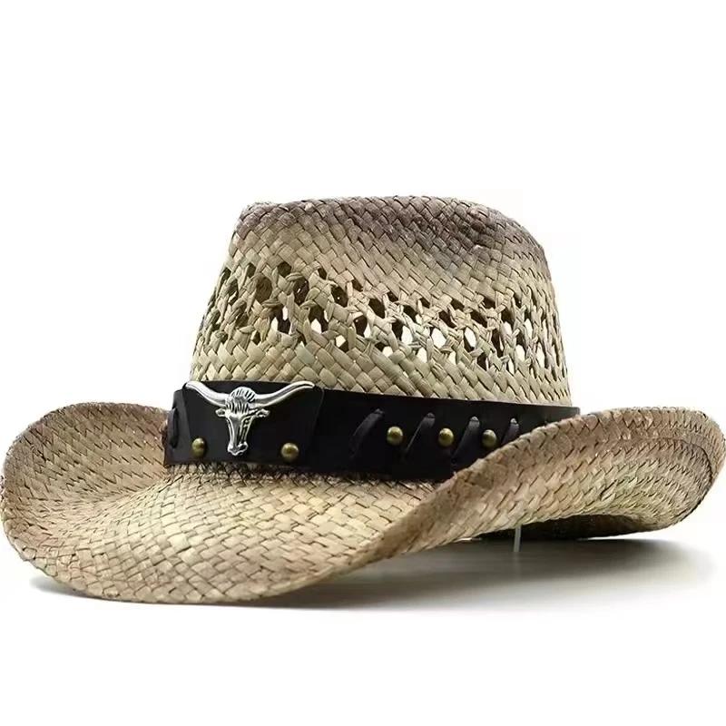 New Hollow straw hat Straw Cowboy Hats WesternBeach Felt Sunhats Party Cap for Man Women3colors summer jazz straw hat