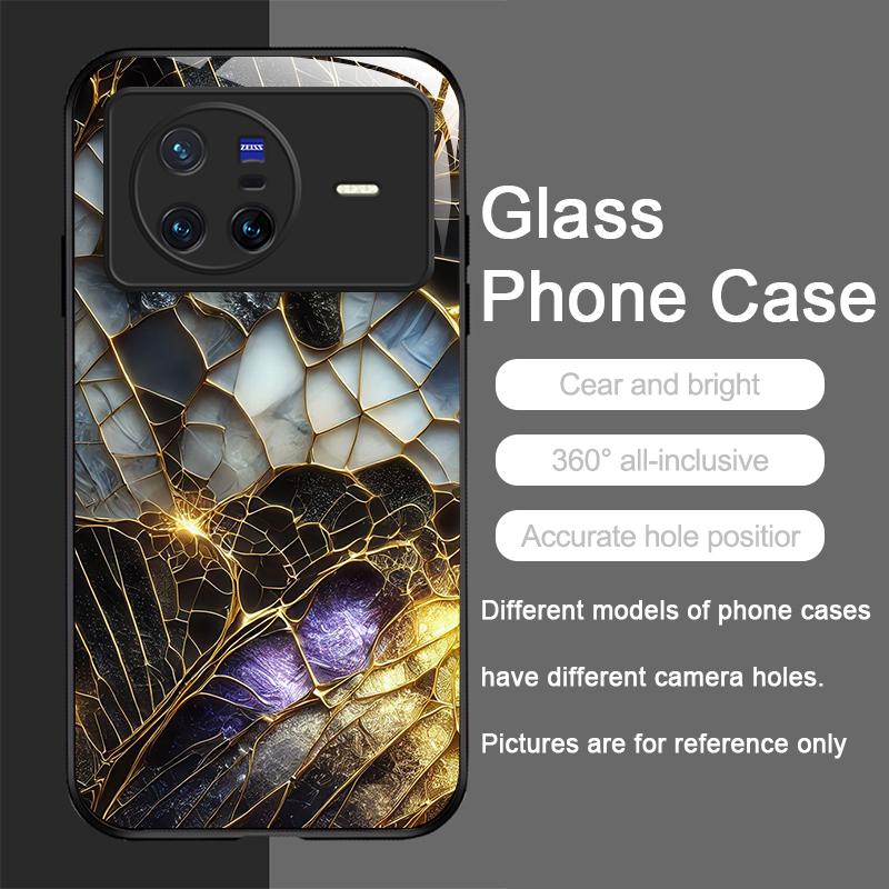 Stylish Purple-Crystal Marble Texture Tempered Glass Phone Case for OPPO Reno 13F 12 11 10 ProPlus Find X8 X3 Lite A58 A94 Cover