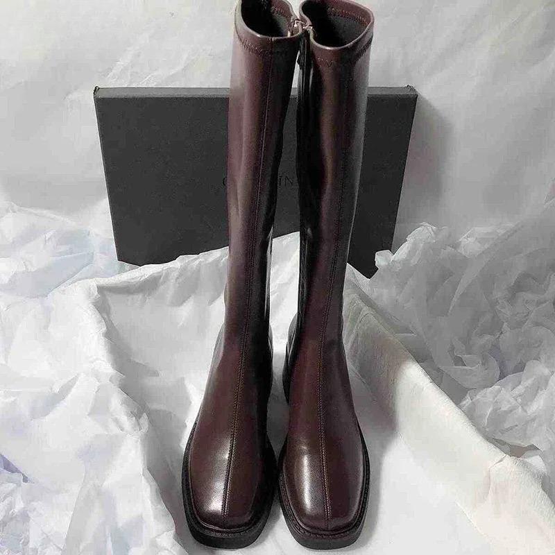Fashion 2025 New Vintage Thick Heel Women Knee High Boots Fashion Side Zippers Shoes Autumn Winter Ladies Concise Long Botas De Mujer