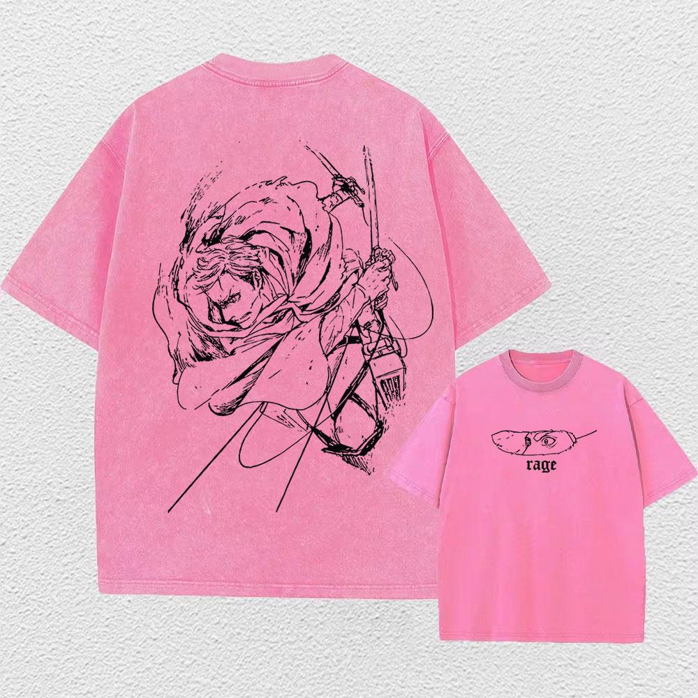Anime Attack On Titan Washed Tshirts Retro Punk Gothic Cotton Vintage T-Shirt Harajuku Casual Men Short Sleeve Top Tee