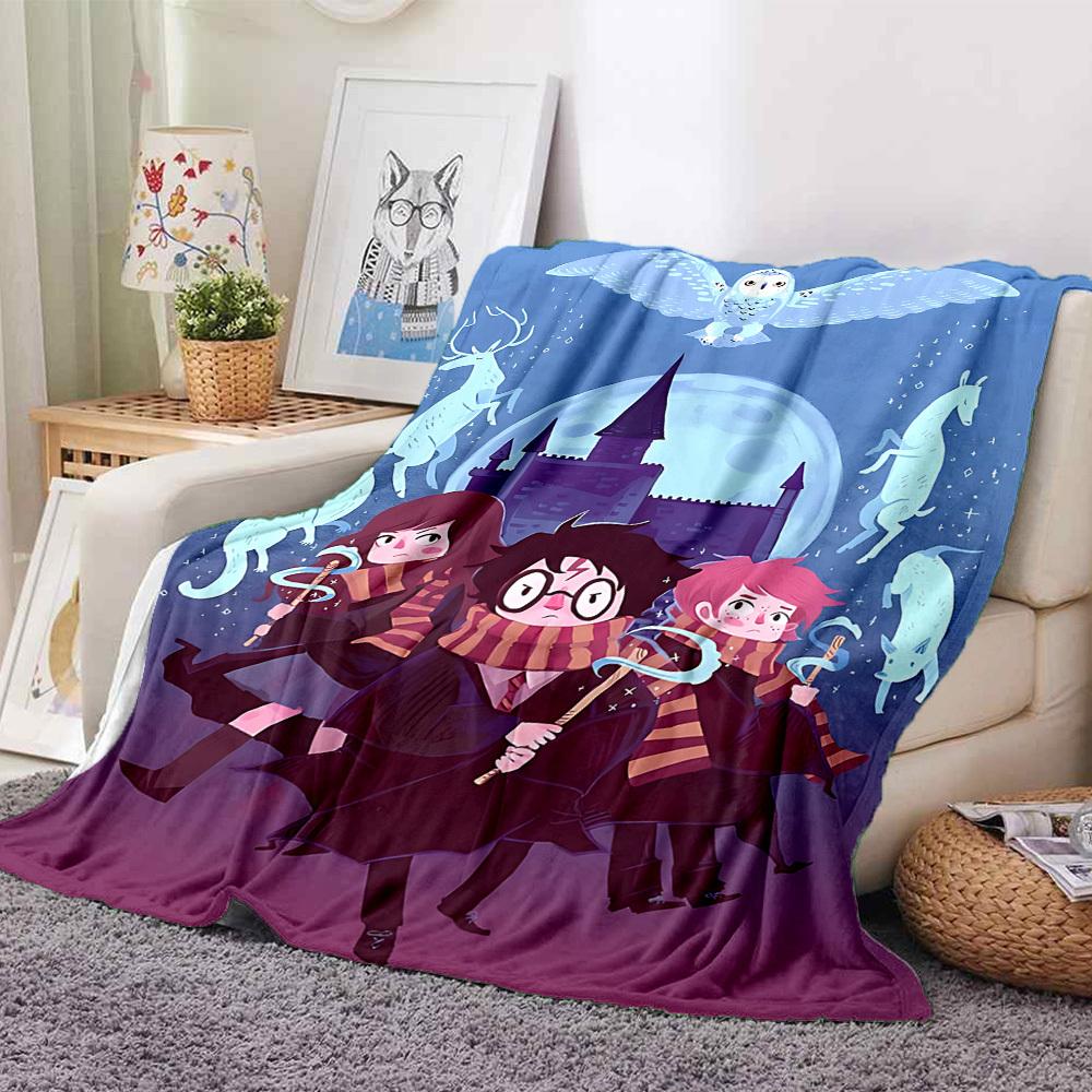 1pc Harry Potter Flannel Throw Blanket - HD Printed Lightweight Soft Warm All-Season Blanket for Sofa, Bed, Travel, Camping 032