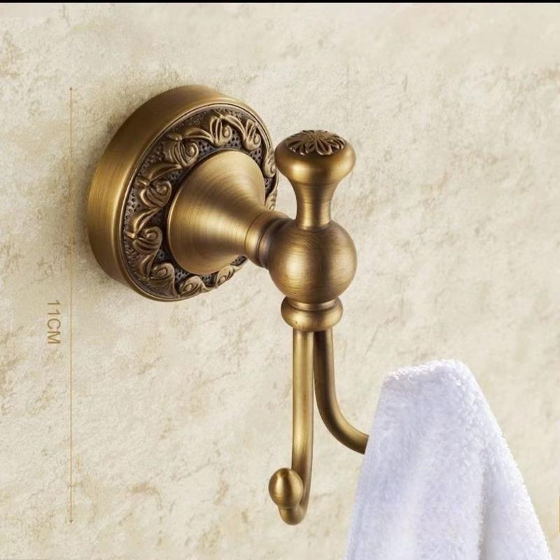 Solid Brass Carved Bathroom Wall Storage Towel Rack, European Antique Bath Towel Holder, Bathroom Hardware Accessory Set