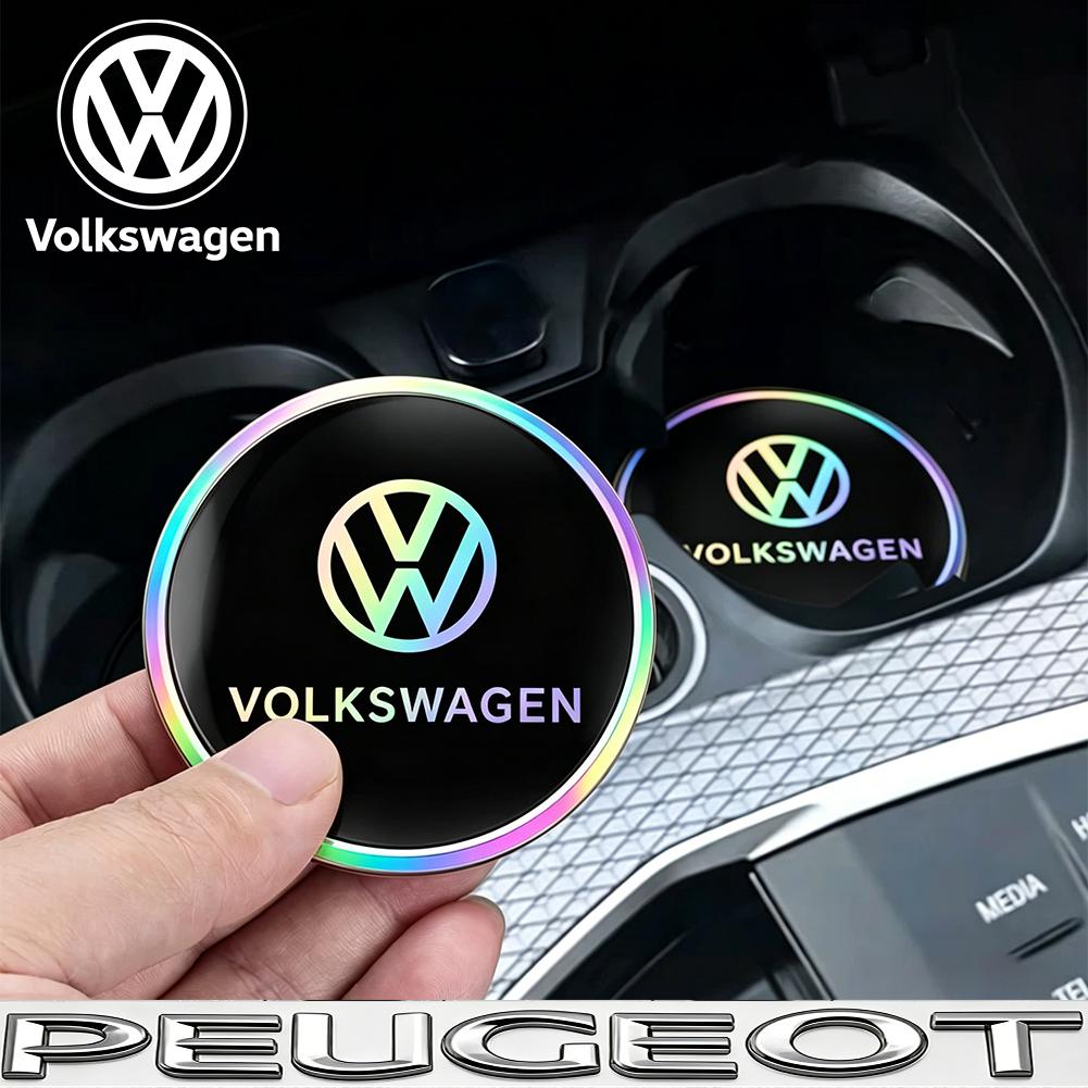 2Pcs Car Emblem Water Cup Pad Color Insulated Coasters Mat For VW Golf Tiguan T-Roc Polo Passat ID.4 T-Cross ID.3 Taigo ID.7 MK7 RJ4