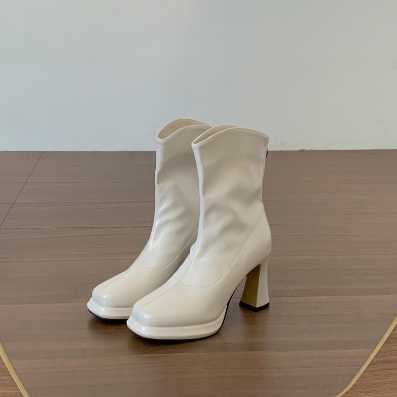 

Зимние женские ботильоны на толстом каблуке-платформе, модные ботинки с квадратным носком и молниями, женские эластичные облегающие короткие ботильоны De Muje 35