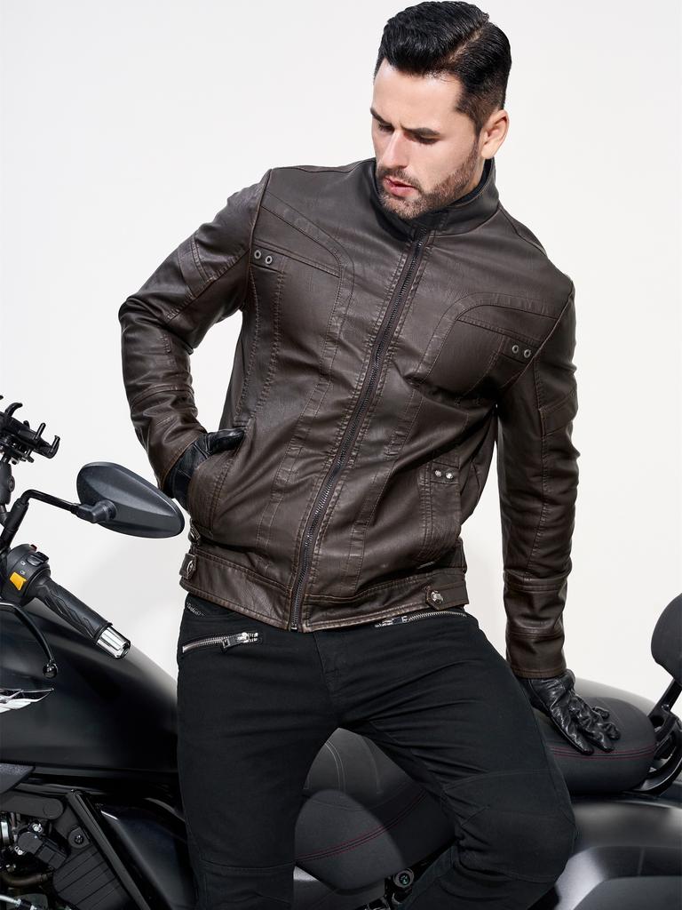 Men's Retro PU Leather Jacket - Chic Multi-Pocket Motorcycle Soft-shell Jacket - For Spring & Fall Stylish Outerwear for Casual & Motorcycle Riding