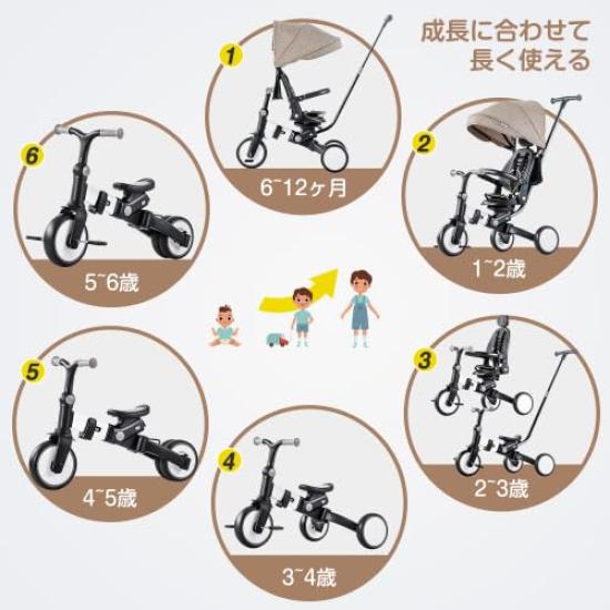 BTM Folding with Push Safety Tricycle 1 Year 2 Year 3 Year Ultra Rotating Adjustable For Easy Birthday Gift Children's Tricycle, Tricycle, Cover,